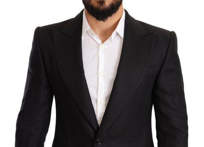Dolce &amp; Gabbana – Slim Fit – Manteljacke aus schwarzem Leinen