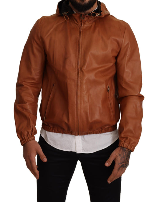 Dolce &amp; Gabbana – Braune Kapuzenmanteljacke aus Lammleder