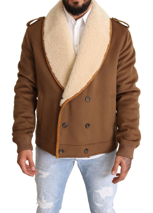 Dolce &amp; Gabbana – Braune, zweireihige Lammfell-Manteljacke