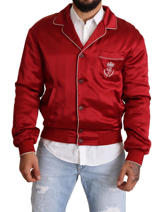 Dolce &amp; Gabbana – Bomberjacke mit rotem Seidenknopf und DG-Logo