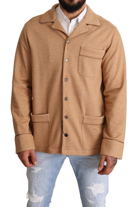 Dolce &amp; Gabbana – Braune Manteljacke aus Baumwolle mit Knopfkragen