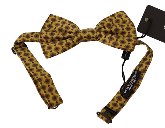 Dolce &amp; Gabbana – Gelb gemusterte Papillon-Fliege aus Seide mit verstellbarem Hals