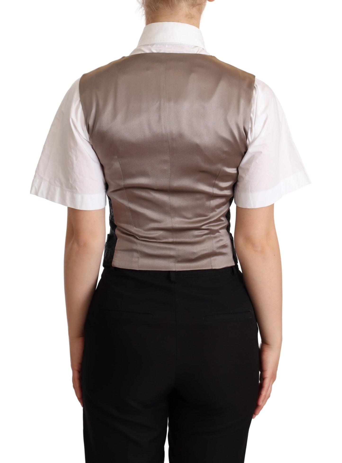 Dolce &amp; Gabbana Schwarze Jacquard-Weste mit Blumenmuster Grün