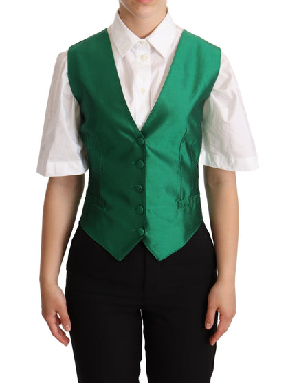 Dolce &amp; Gabbana Grüne Weste aus Seidensatin, ärmellos