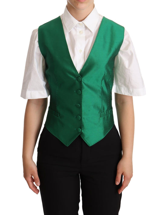 Dolce &amp; Gabbana Grüne Weste aus Seidensatin, ärmellos