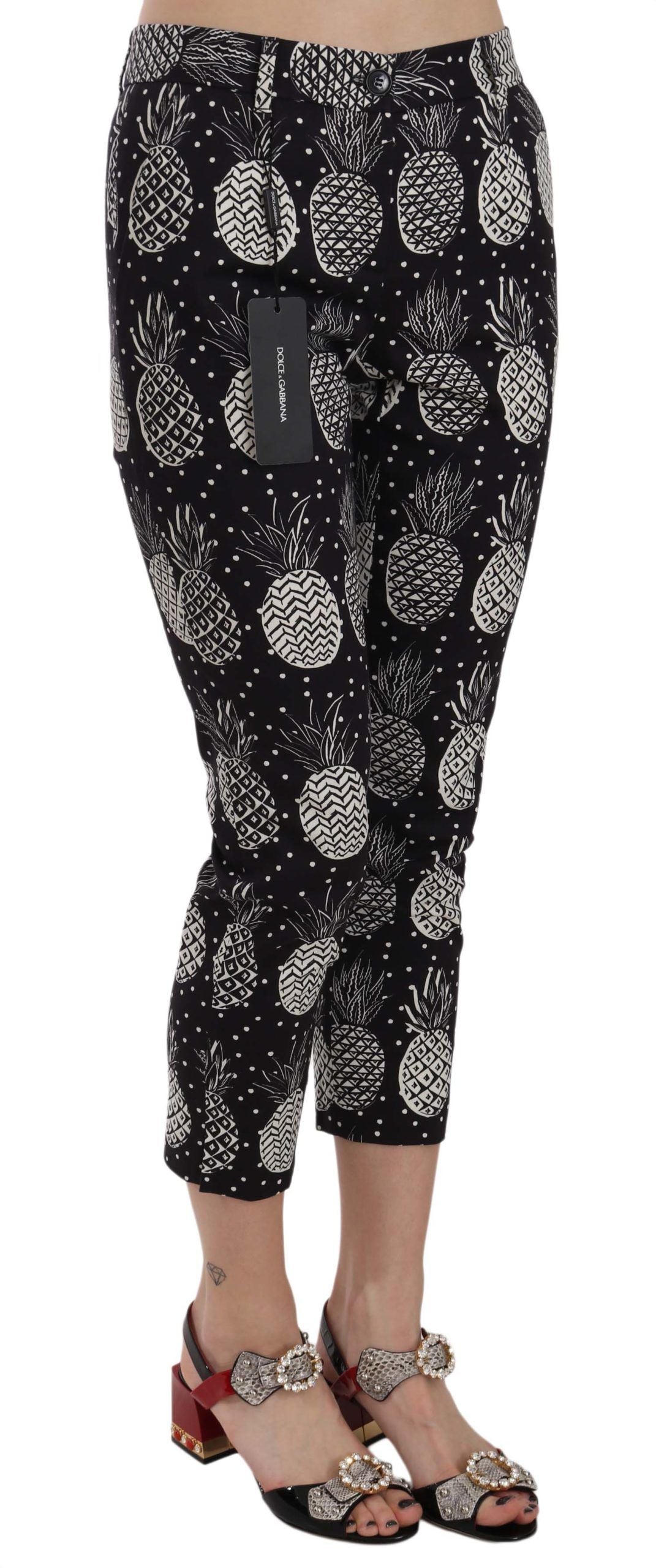 Dolce &amp; Gabbana – Enge Caprihose mit schwarzem Ananas-Print