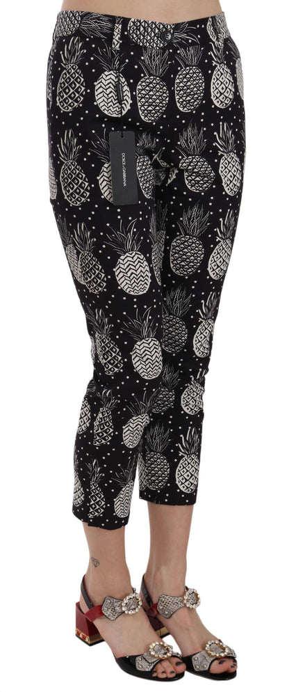 Dolce &amp; Gabbana – Enge Caprihose mit schwarzem Ananas-Print