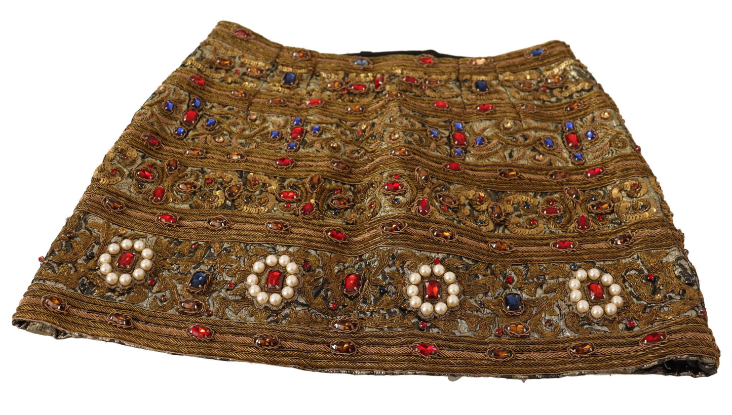 Dolce &amp; Gabbana – Hochtaillierter Jacquardrock mit goldenen Kristallen