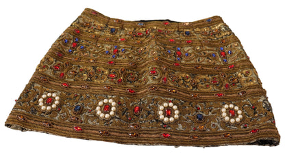 Dolce &amp; Gabbana – Hochtaillierter Jacquardrock mit goldenen Kristallen
