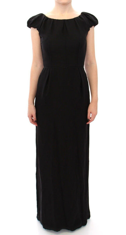 Dolce &amp; Gabbana Schwarzes Seiden-Maxikleid mit kurzen Ärmeln