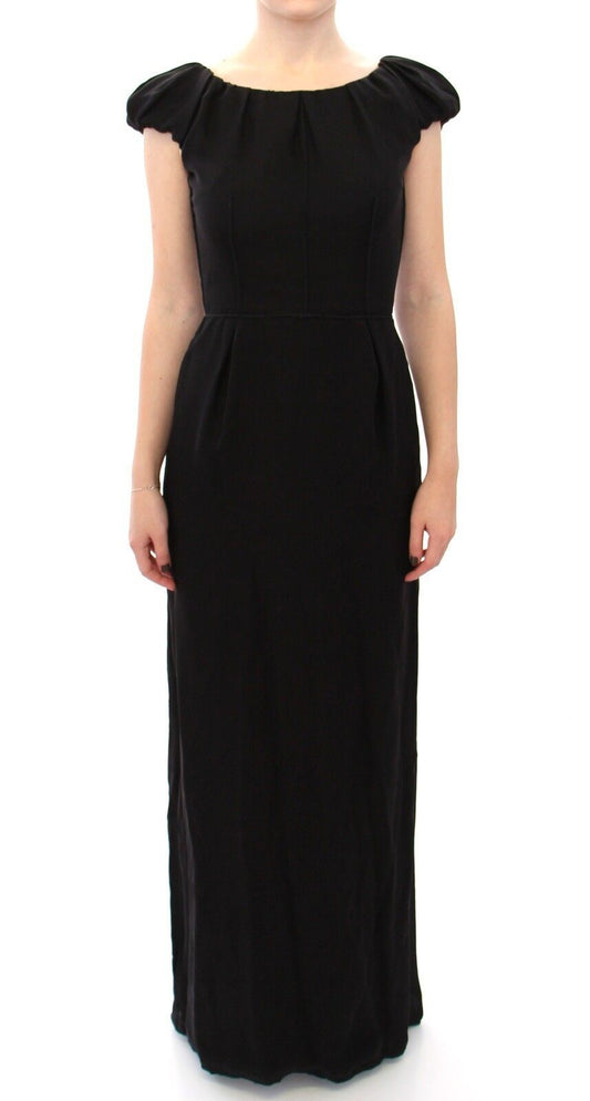 Dolce &amp; Gabbana Schwarzes Seiden-Maxikleid mit kurzen Ärmeln