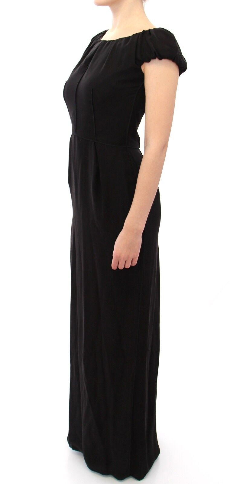 Dolce &amp; Gabbana Schwarzes Seiden-Maxikleid mit kurzen Ärmeln