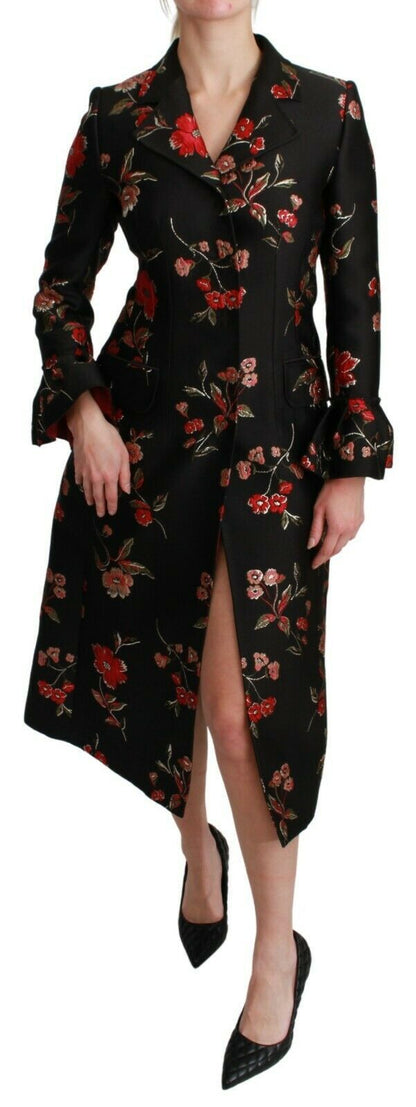 Dolce &amp; Gabbana – Schwarzer Jackenmantel mit Blumenstickerei