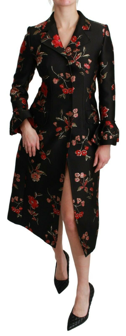 Dolce &amp; Gabbana – Schwarzer Jackenmantel mit Blumenstickerei