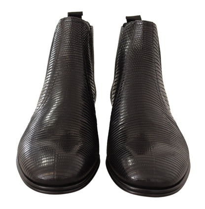 Dolce &amp; Gabbana – Stiefeletten aus schwarzem Leder mit Eidechsenhaut