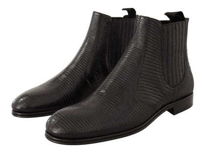 Dolce &amp; Gabbana – Stiefeletten aus schwarzem Leder mit Eidechsenhaut
