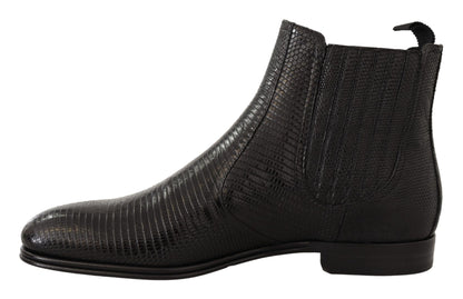 Dolce &amp; Gabbana – Stiefeletten aus schwarzem Leder mit Eidechsenhaut