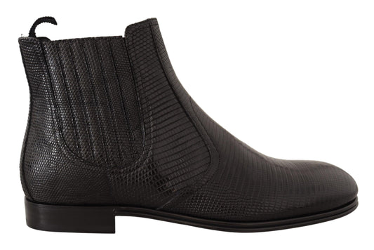 Dolce &amp; Gabbana – Stiefeletten aus schwarzem Leder mit Eidechsenhaut