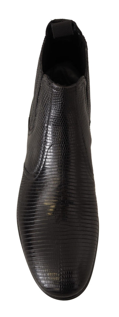 Dolce &amp; Gabbana – Stiefeletten aus schwarzem Leder mit Eidechsenhaut