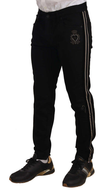 Dolce &amp; Gabbana – Schwarze Skinny-Fit-Jeanshose mit seitlichem Band