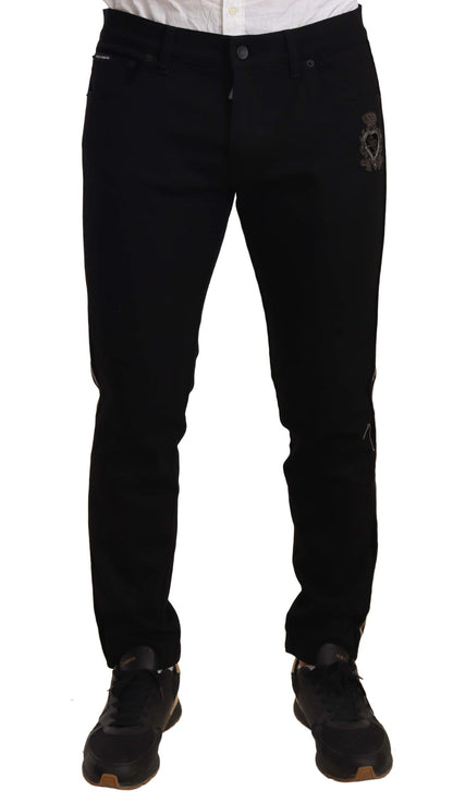 Dolce &amp; Gabbana – Schwarze Skinny-Fit-Jeanshose mit seitlichem Band