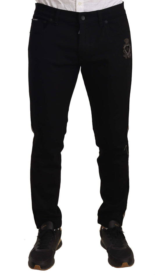 Dolce &amp; Gabbana – Schwarze Skinny-Fit-Jeanshose mit seitlichem Band