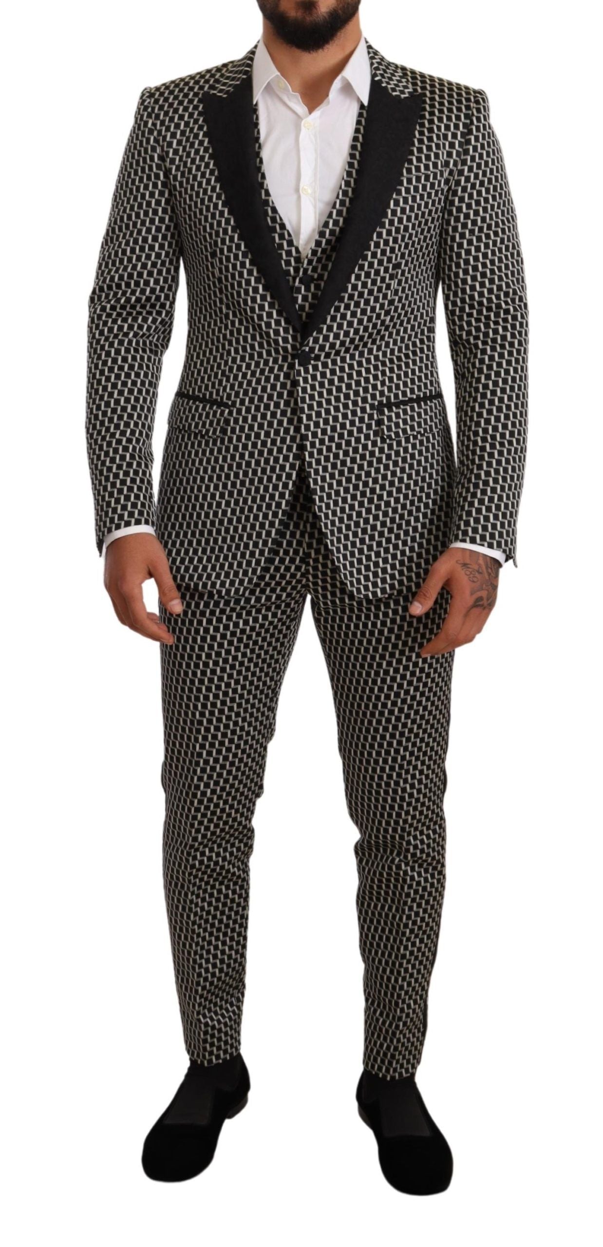 Dolce &amp; Gabbana Black White Check 3 Piece Set MARTINI Suit