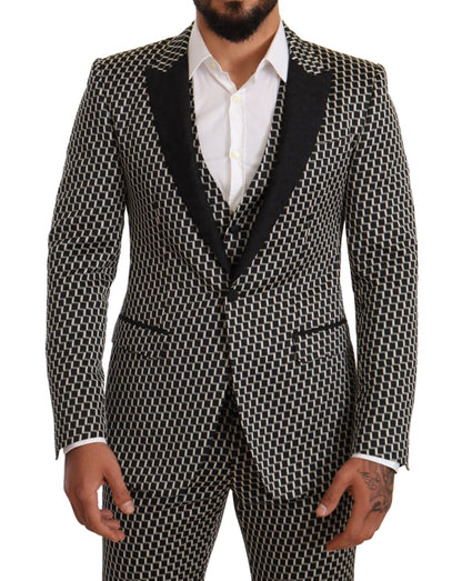 Dolce &amp; Gabbana Black White Check 3 Piece Set MARTINI Suit