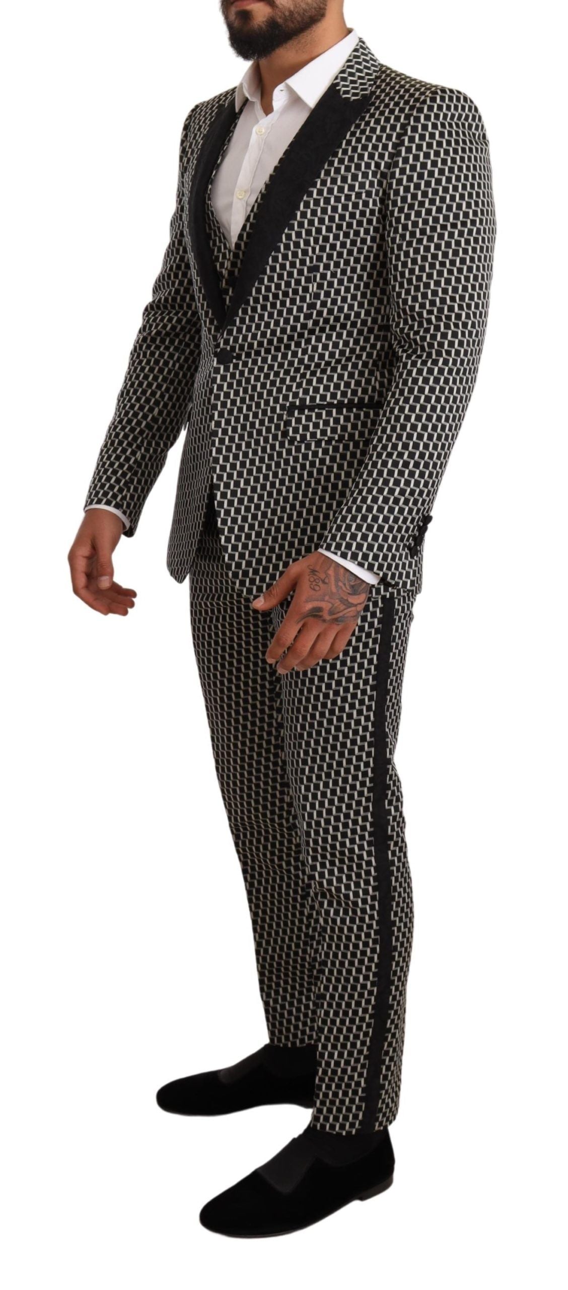 Dolce &amp; Gabbana Black White Check 3 Piece Set MARTINI Suit