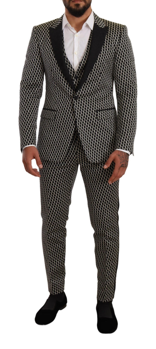 Dolce &amp; Gabbana Black White Check 3 Piece Set MARTINI Suit