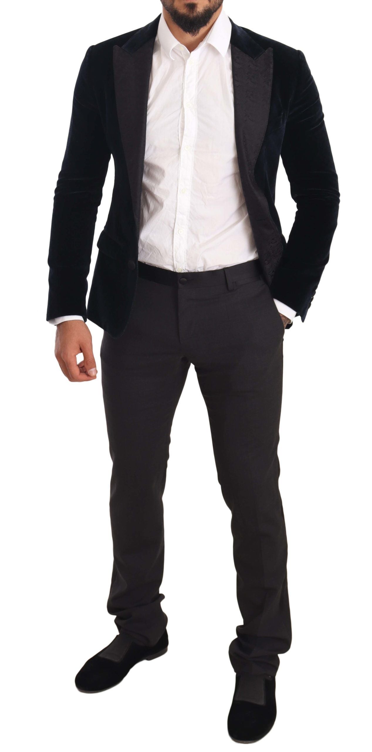 Dolce &amp; Gabbana Blue Velvet Cotton Slim Fit Tuxedo Suit