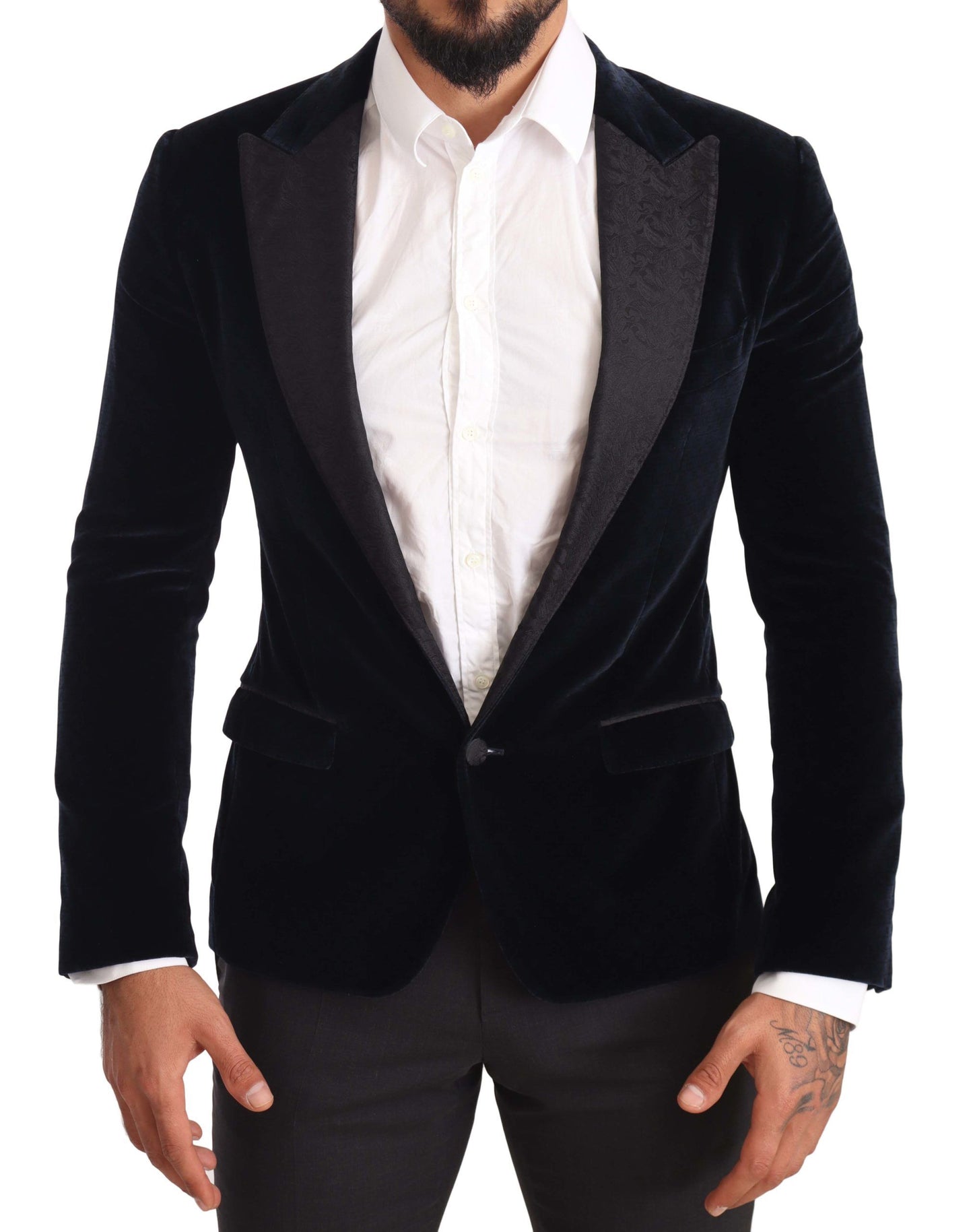 Dolce &amp; Gabbana Blue Velvet Cotton Slim Fit Tuxedo Suit