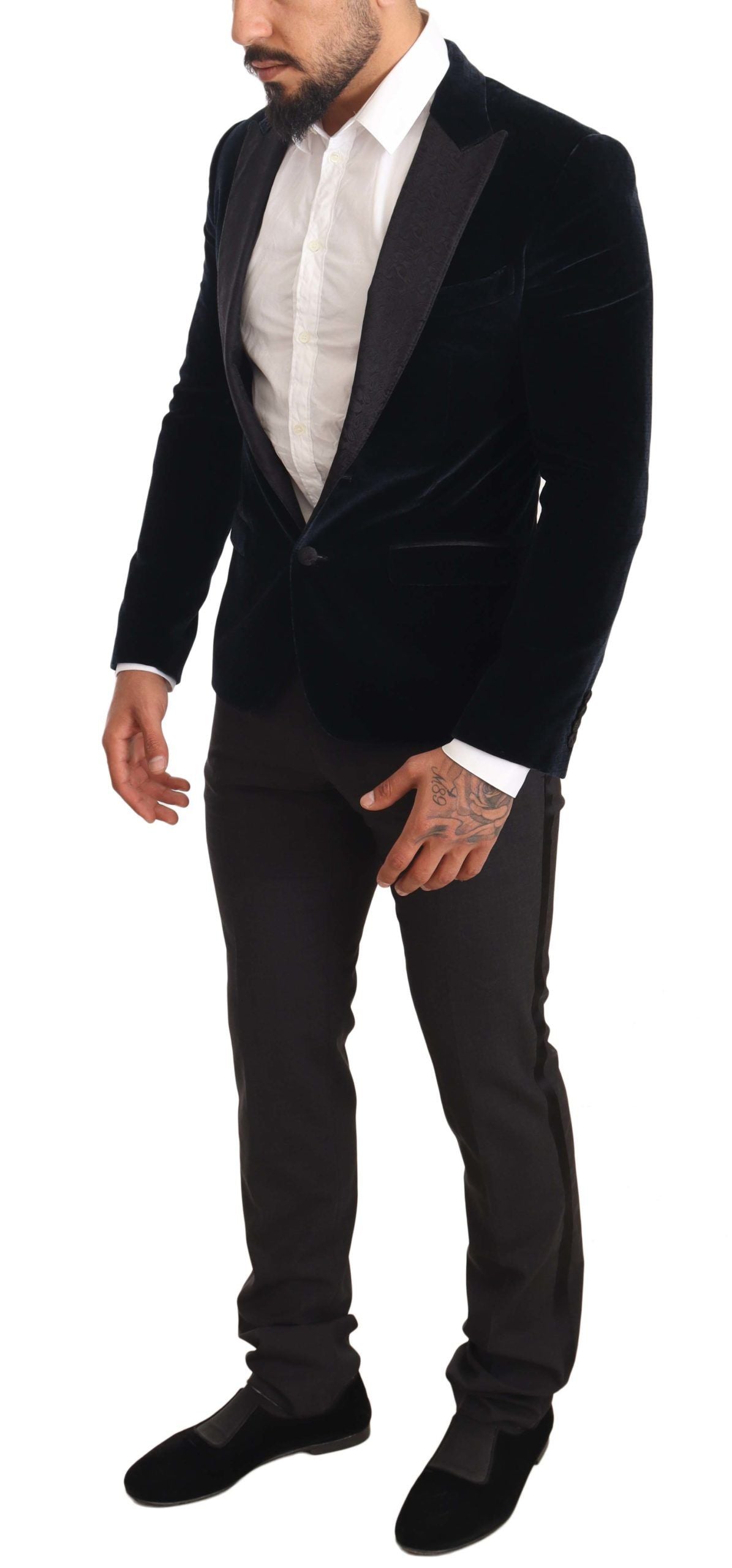 Dolce &amp; Gabbana Blue Velvet Cotton Slim Fit Tuxedo Suit