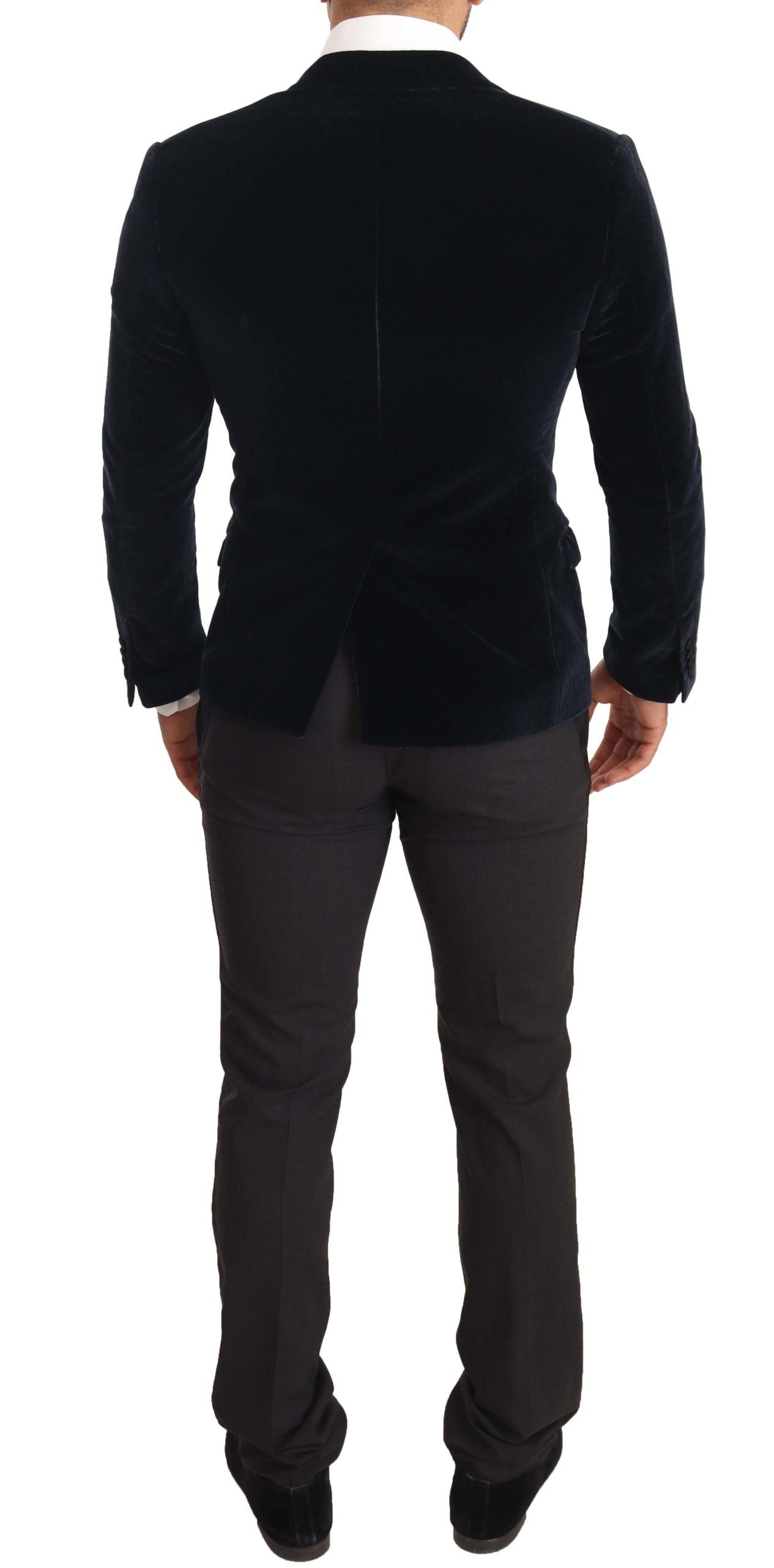Dolce &amp; Gabbana Blue Velvet Cotton Slim Fit Tuxedo Suit
