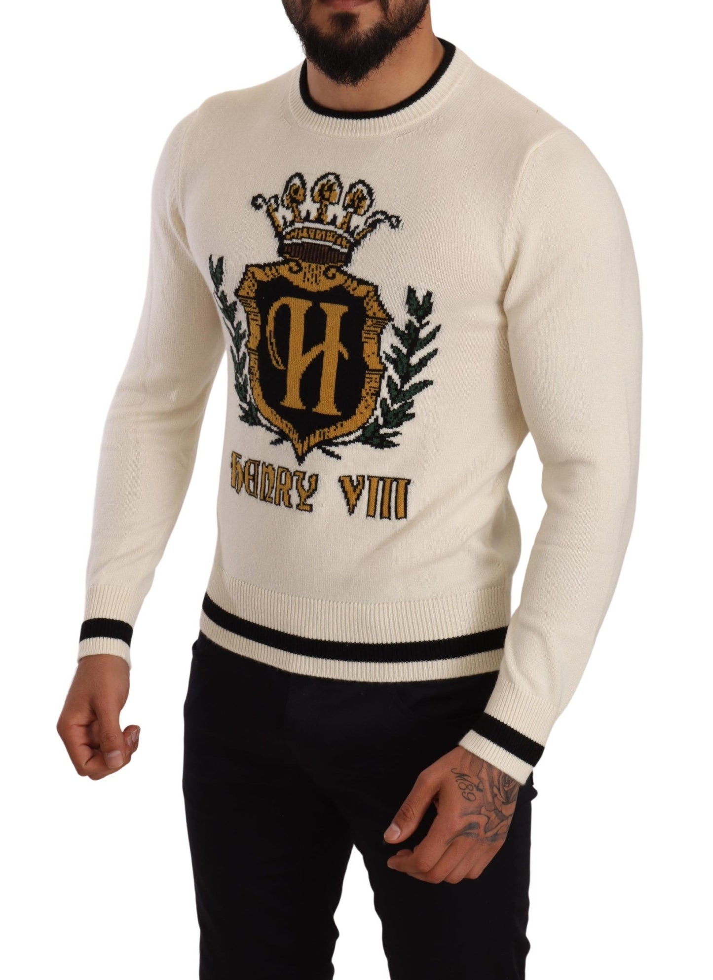 Dolce &amp; Gabbana Weißer heraldischer Kaschmirpullover