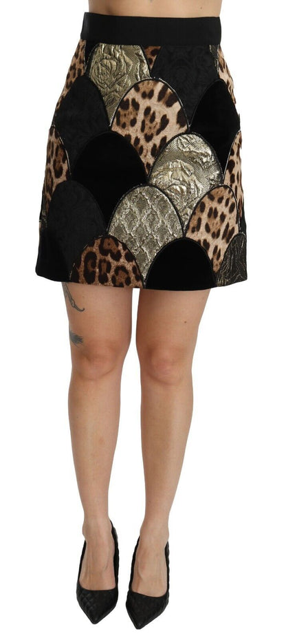 Dolce &amp; Gabbana – Mehrfarbiger Minirock mit hoher Taille und Leopardenmuster