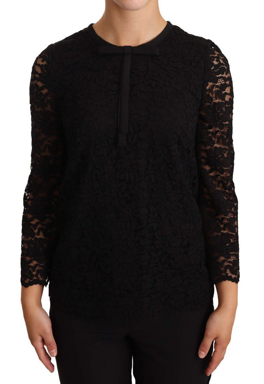 Dolce &amp; Gabbana – Schwarzes Nylon-Blusetop mit Blumenspitze