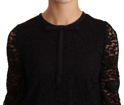 Dolce &amp; Gabbana – Schwarzes Nylon-Blusetop mit Blumenspitze