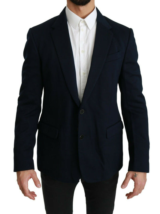 Dolce &amp; Gabbana Blauer, einfarbiger Stretch-Jackenblazer aus Baumwolle und Seide