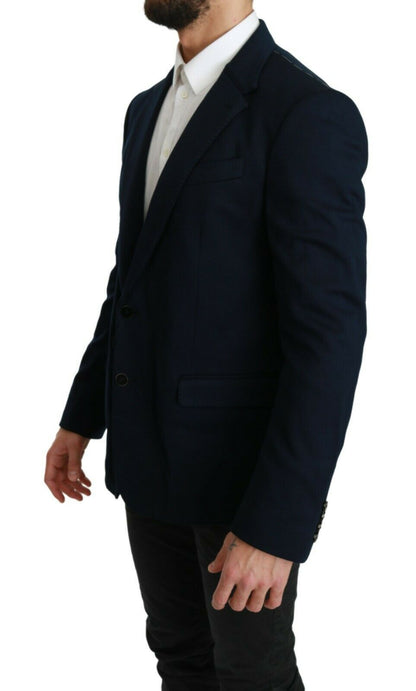 Dolce &amp; Gabbana Blauer, einfarbiger Stretch-Jackenblazer aus Baumwolle und Seide