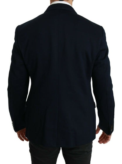 Dolce &amp; Gabbana Blauer, einfarbiger Stretch-Jackenblazer aus Baumwolle und Seide