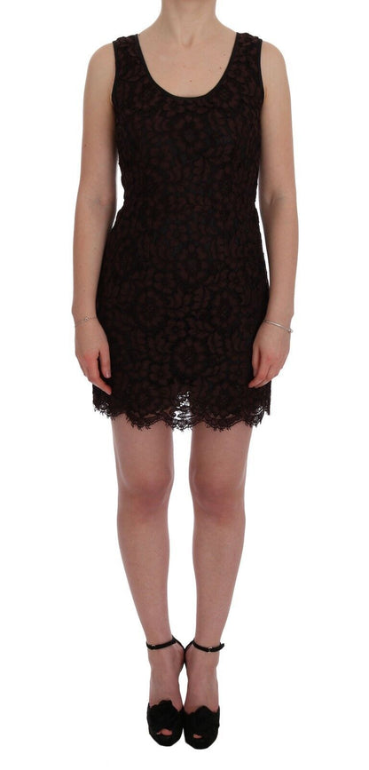 Dolce &amp; Gabbana – Ricamo-Etuikleid aus floraler Spitze in Bordeaux