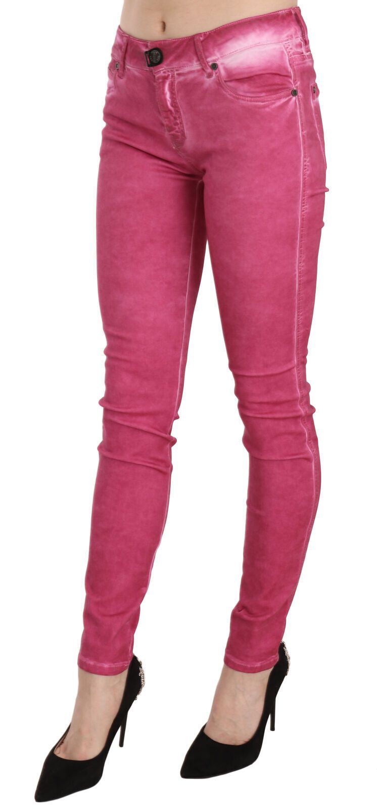 Dolce &amp; Gabbana – Enge Hose aus rosa Samt mit mittlerer Taille