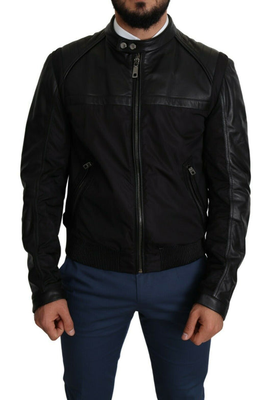 Dolce &amp; Gabbana – Schwarze Bomberjacke aus Nylon mit durchgehendem Reißverschluss für Herren