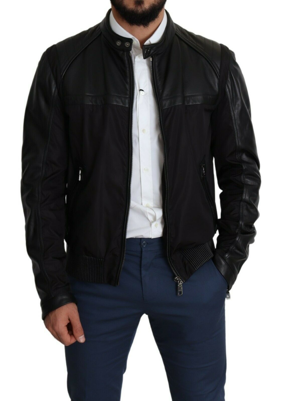 Dolce &amp; Gabbana – Schwarze Bomberjacke aus Nylon mit durchgehendem Reißverschluss für Herren