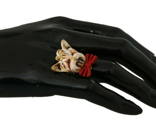 Dolce &amp; Gabbana Beige Hunde-Markenaccessoire aus goldfarbenem Messing und Harz