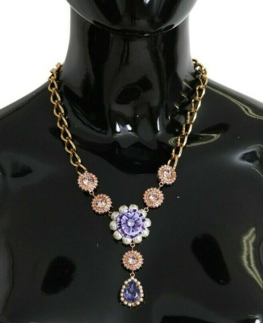 Dolce &amp; Gabbana Roségold Messing Kristall Lila Perlen Anhänger