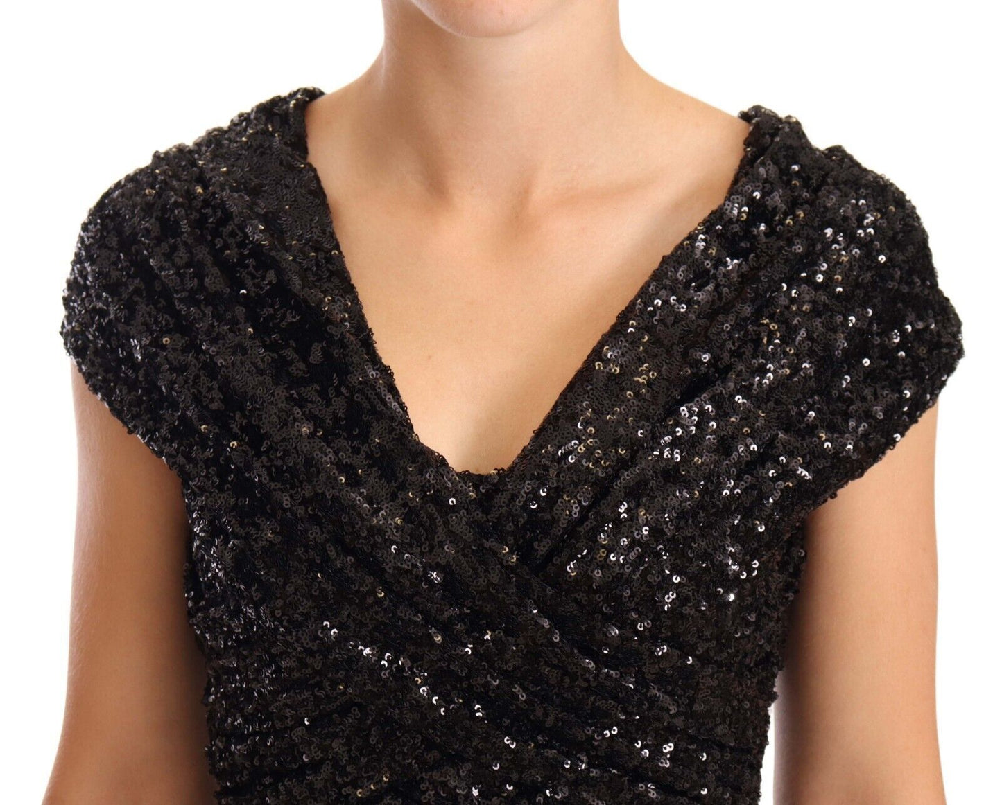 Dolce &amp; Gabbana – Langes, schulterfreies Kleid mit schwarzen Pailletten