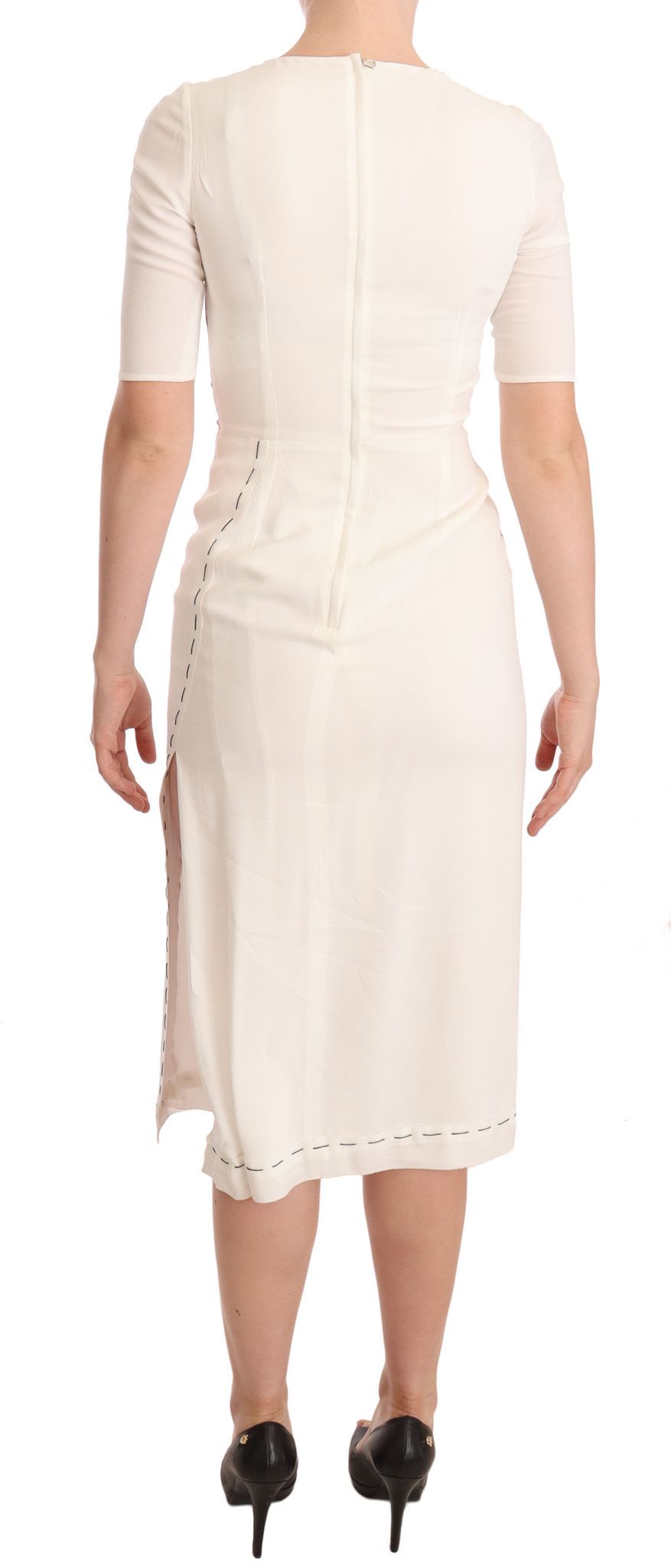 Dolce &amp; Gabbana – Weißes Midikleid aus Crêpe mit Blumenmuster und Schlitz