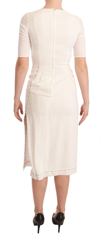 Dolce &amp; Gabbana – Weißes Midikleid aus Crêpe mit Blumenmuster und Schlitz